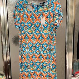 Hatley Orange and Blue Geometric Midi Dress